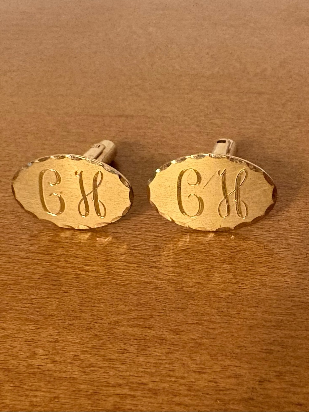 Vintage A& Z Gold Filled Cufflinks Hinged Oval Monnogrammed C H 1960s